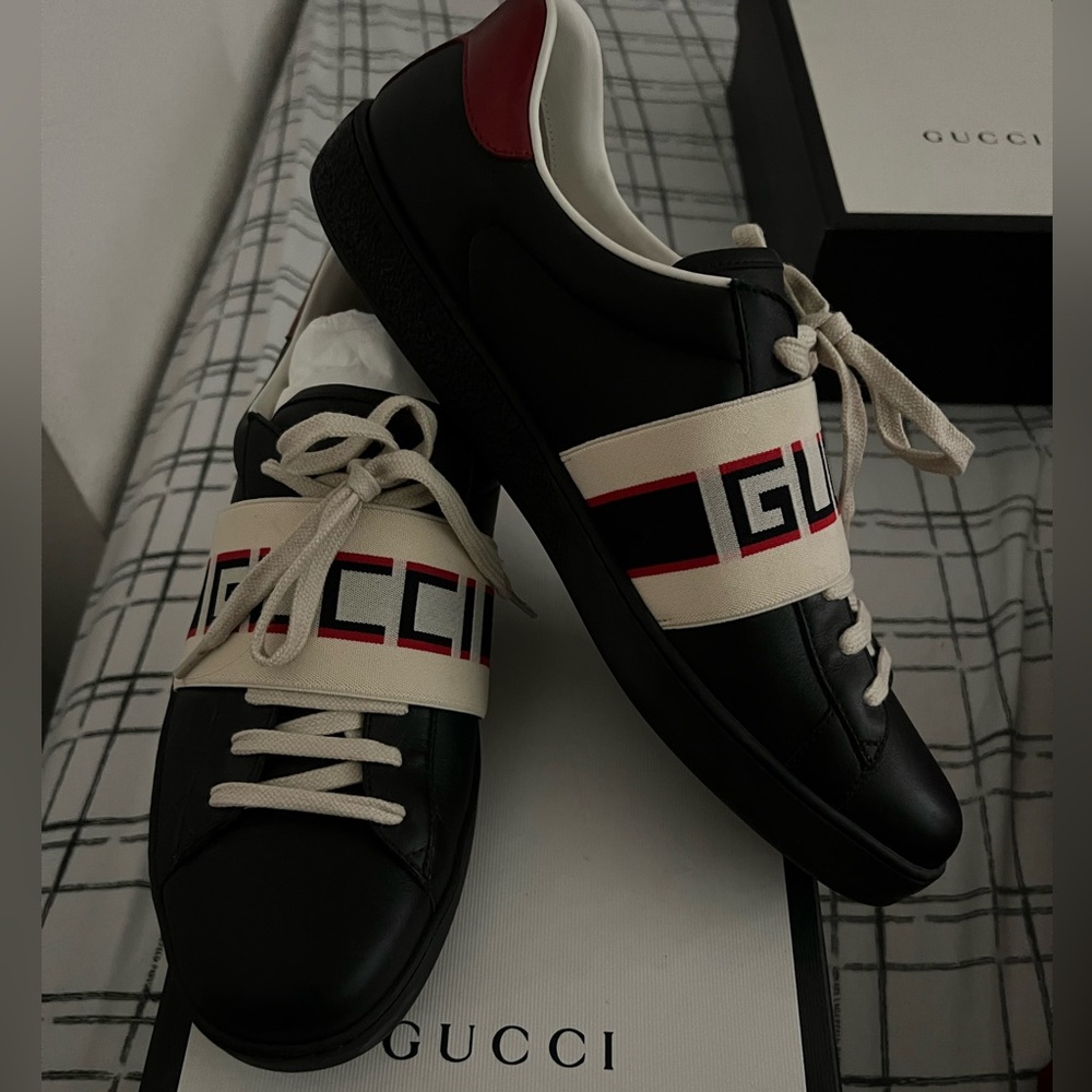 Gucci Ace stripe Leather black 👟